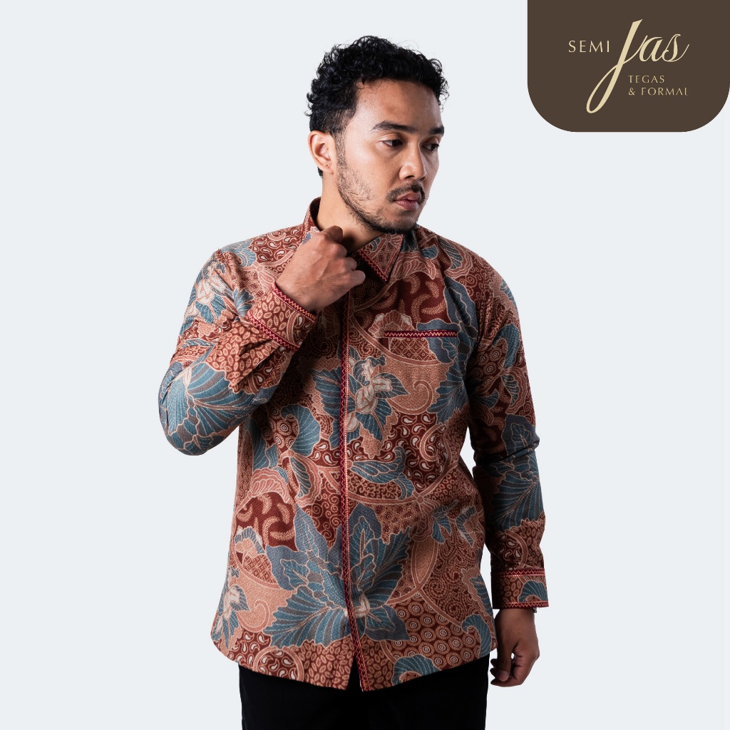 Lano Batik Semi Jas Motif Bunga Kamboja | Kemeja Batik Pria Lengan Panjang | PRO