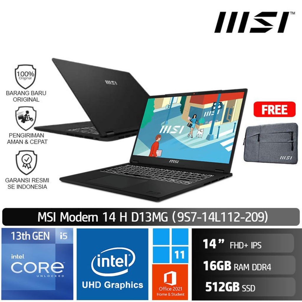MSI Modern 14 H D13MG 209 i5 13420H/16GB/512GB SSD/14 FHD+ IPS/W11