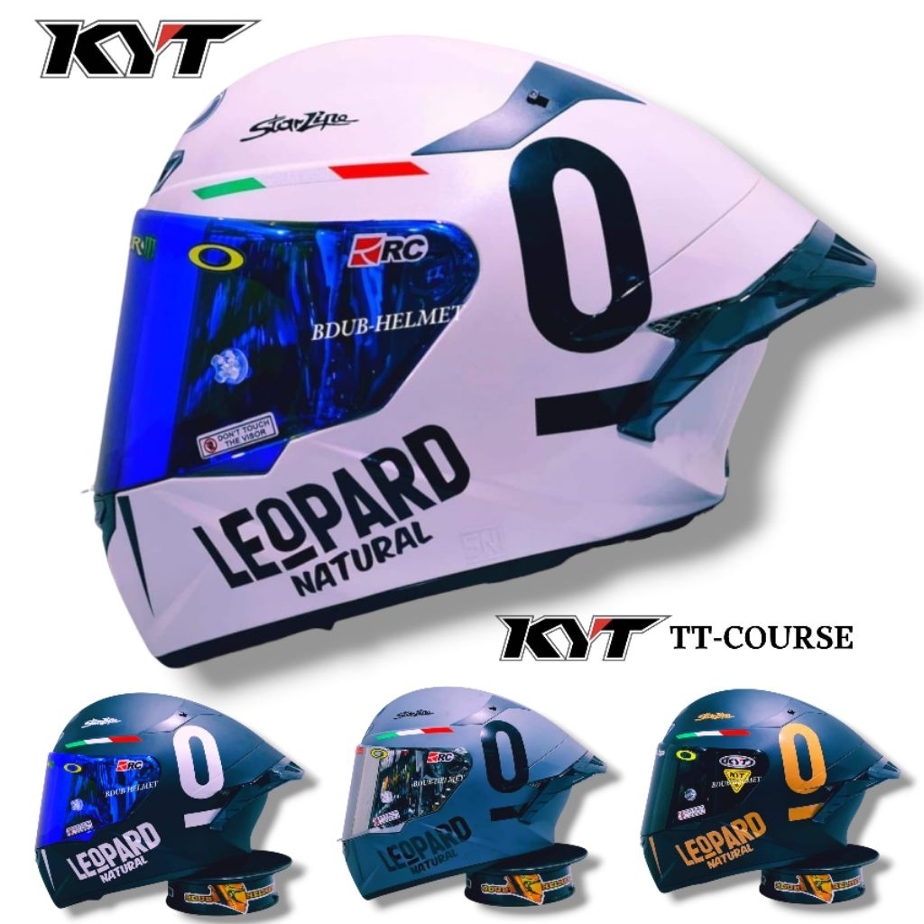 Helm KYT TT Course White Leopard paket ganteng Spoiler 3D Original KYT