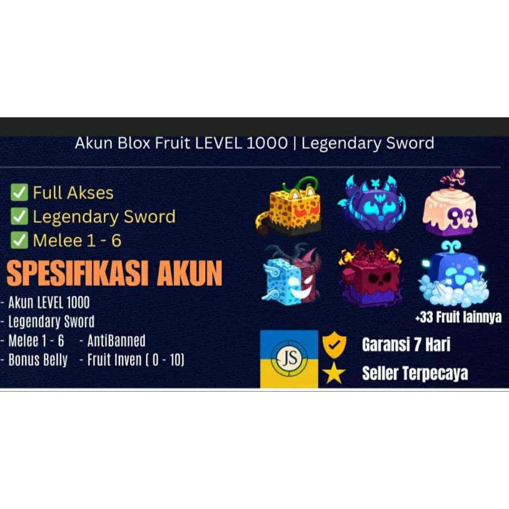 Akun Blox Fruit {Level 1000} Bonus Fruit