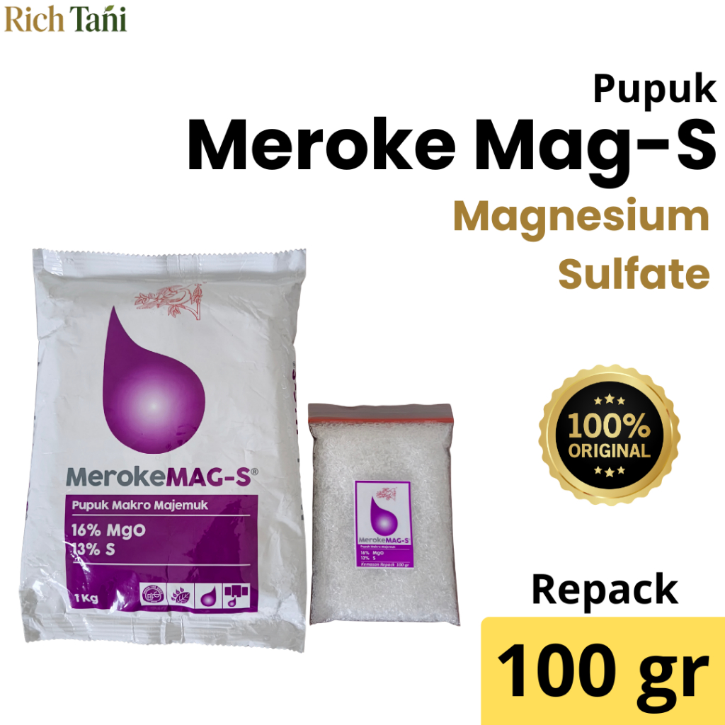 Pupuk MEROKE Mag-S 100 gram kemasan Repack - Pupuk Magnesium Sulfate pembentukan zat hijau daun