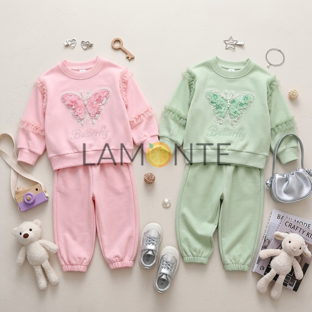 Lamonte - Setelan Anak Perempuan mariposa patch blush