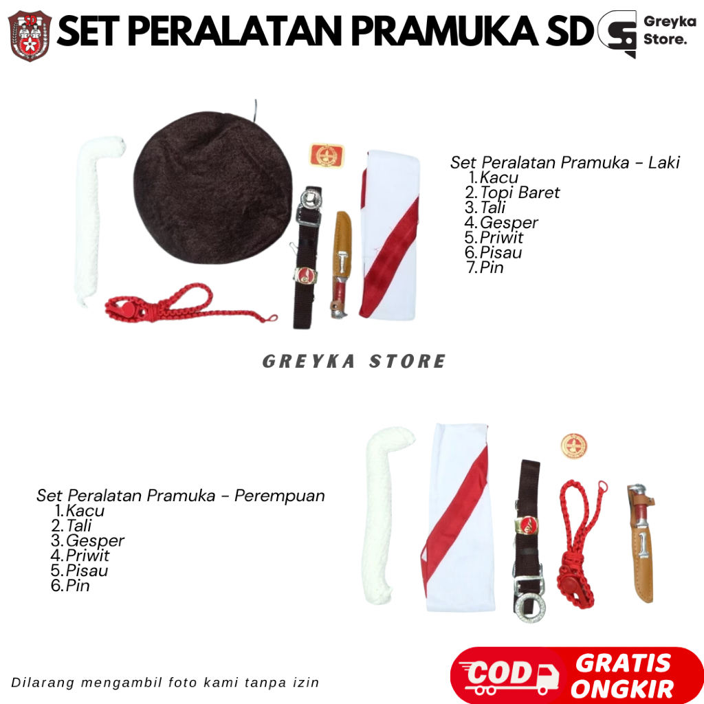 Alat Perlengkapan Pramuka Cowok Laki Cewek Perempuan Lengkap Sekolah SD