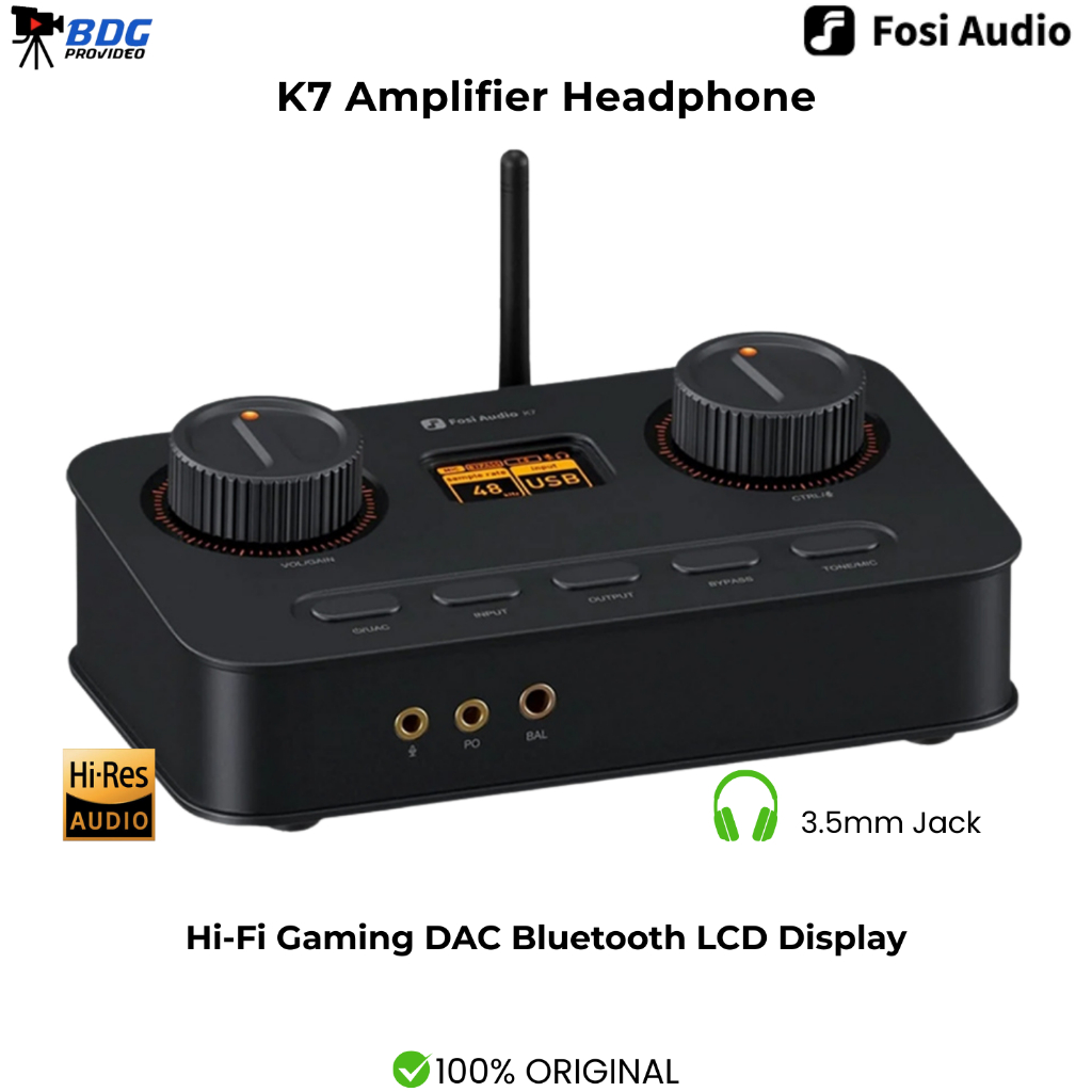 Fosi Audio K7 Amplifier Headphone Hi-Fi Gaming DAC Bluetooth LCD Display