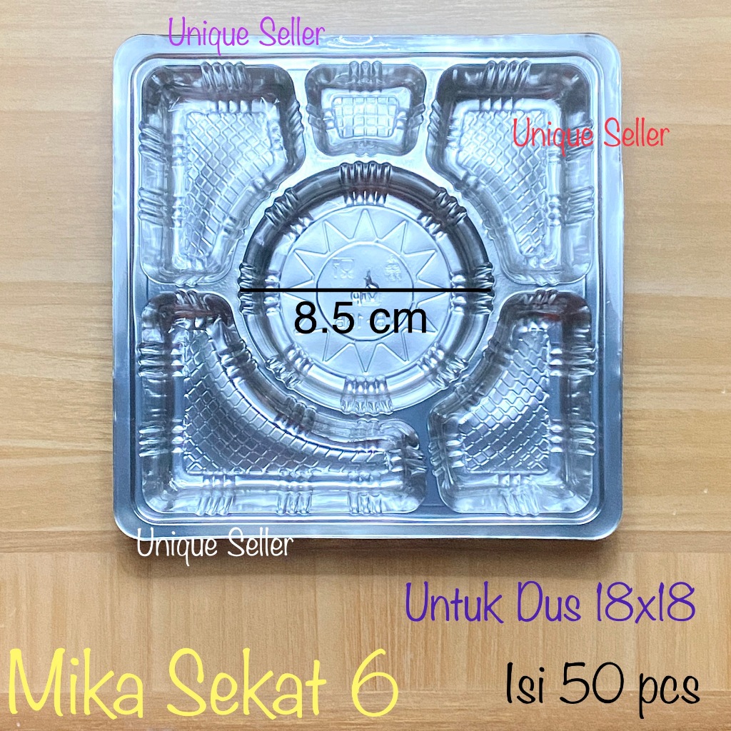 [Isi50] Mika Sekat 6 Bulat uk 18 cm untuk Dus Nasi 18x18 cm Mika Sekat 6 Bening untuk Dus Nasi 18cm