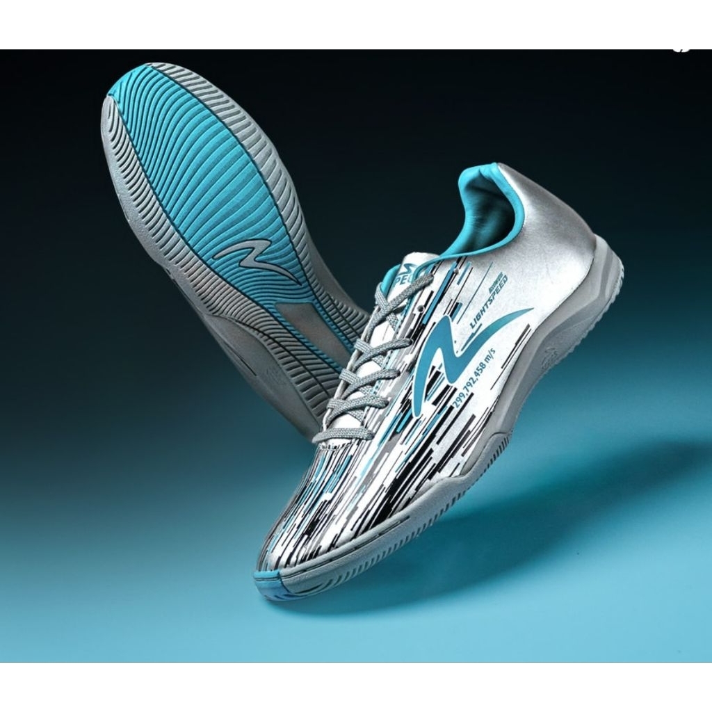 SPECS SEPATU FUTSAL LIGHTSPEED REBORN IN SILVER BLACK AQUA ORIGINAL