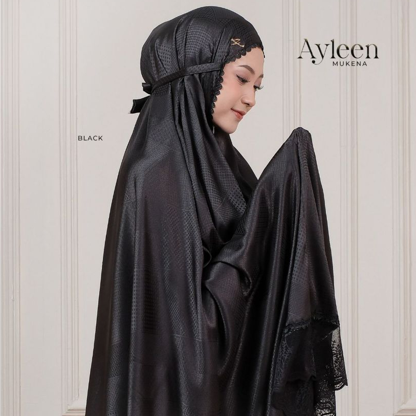Mukena Ayleen - Mukenah Lebaran Warna Hitam Model Renda | Mukena Elegant | Mukena Silk Premium