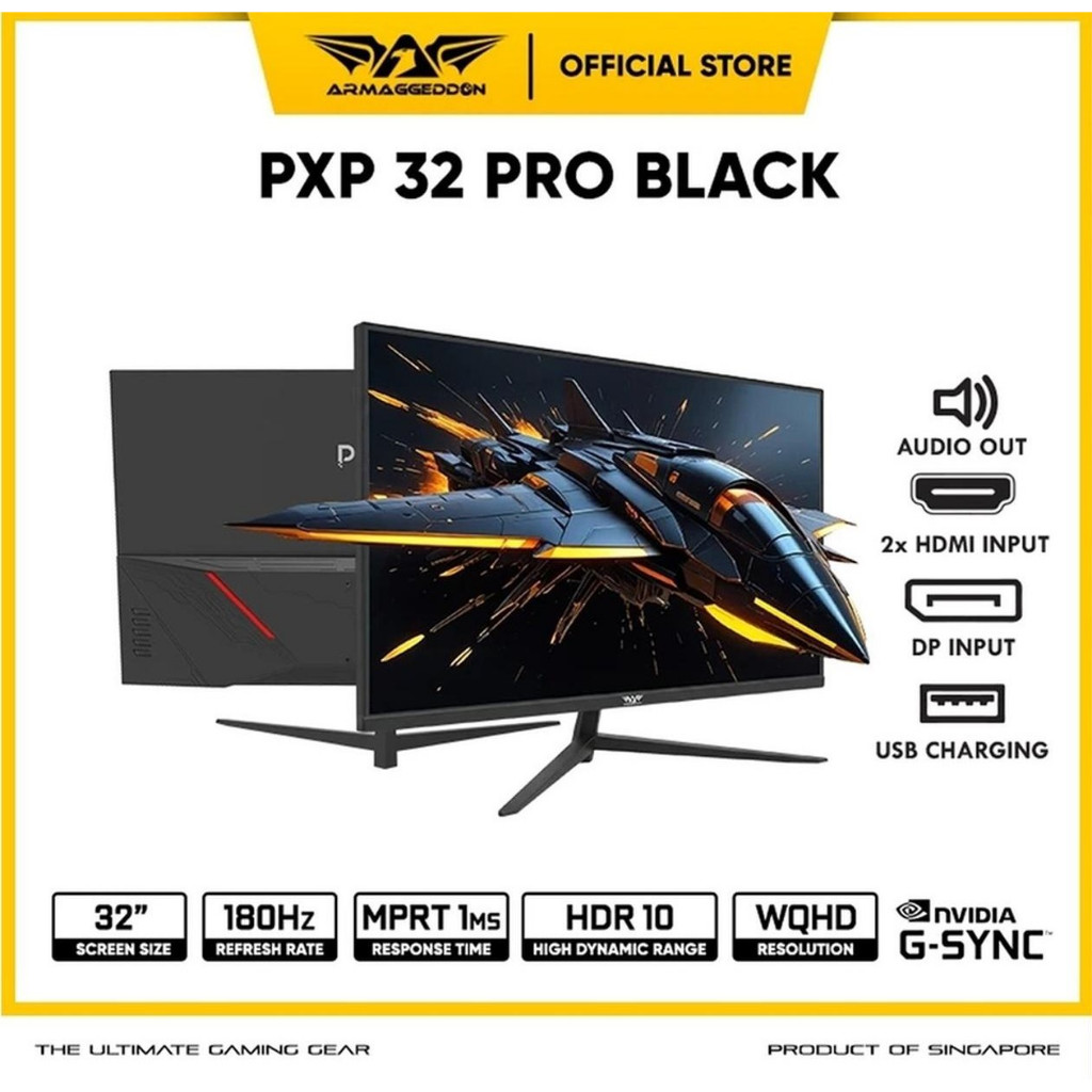 Armaggeddon 32" PXP32 PRO Black 2K WQHD IPS 180Hz 1Ms HDR Nvidia Gsync Gaming Monitor | Garansi 3 Ta
