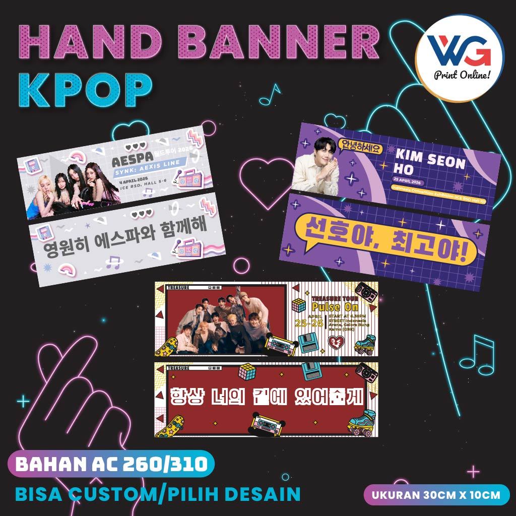 Cetak Hand Banner Desain Kpop Custom Aespa Treasure Kim Seon-Ho 30x10 cm | Slogan Konser Fanmeet K-P
