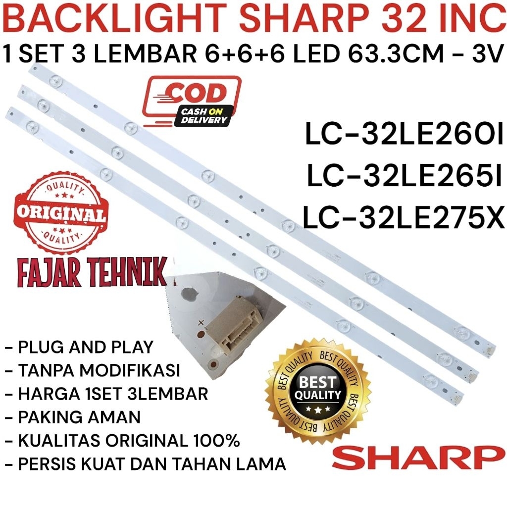 LAMPU LED BL BACKLIGHT TV SHARP 32 INCH INC 3V 6 LED LC32LE2601-LC32LE2651-LC 32LE275X