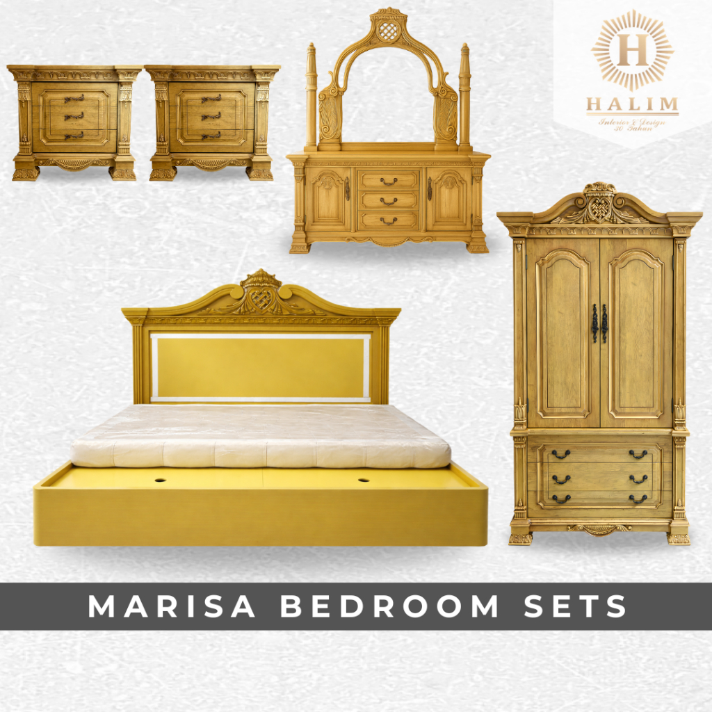 HALIM Marisa Kamar Tidur Size King 200 Klasik Set Dipan Lemari Baju Nakas Meja Rias