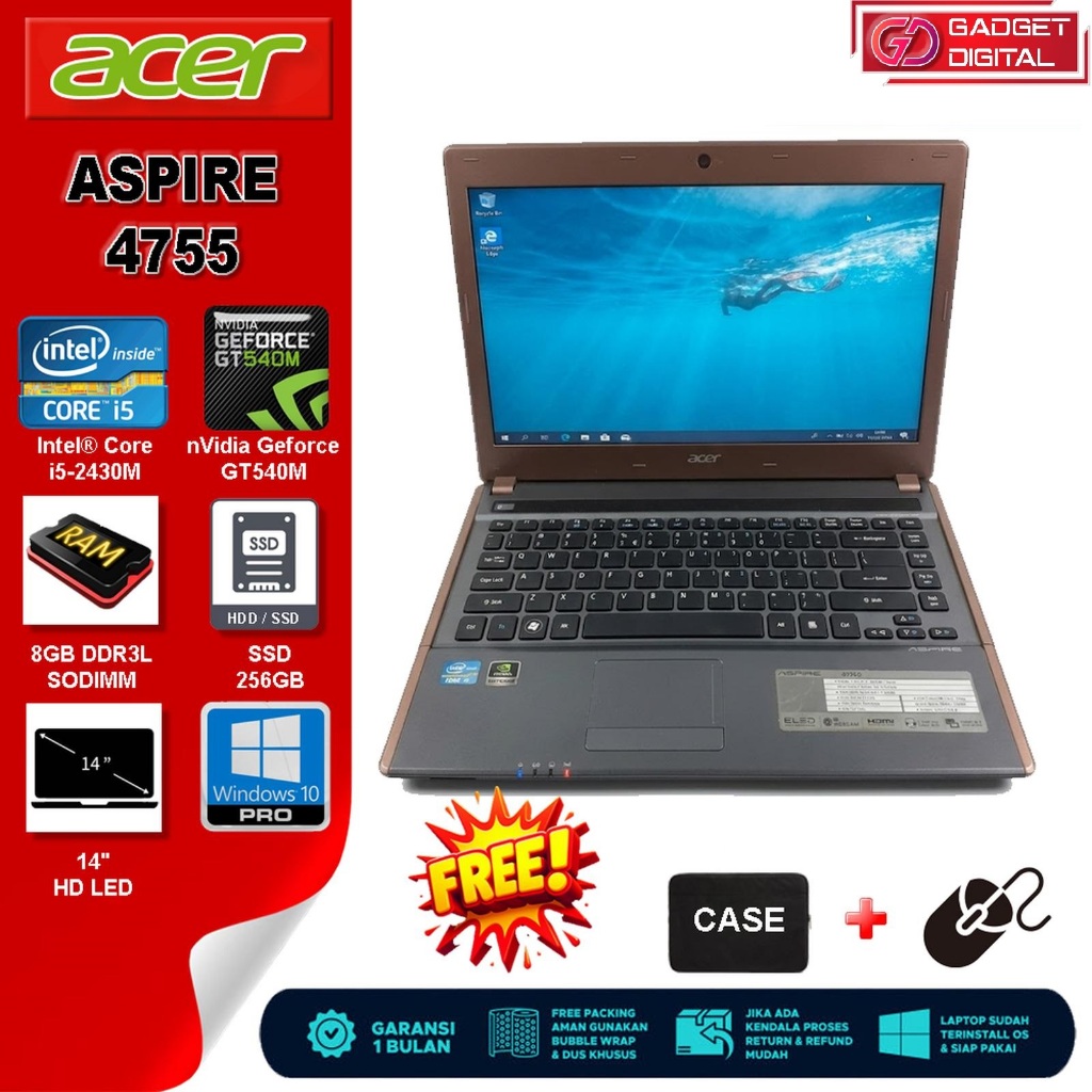Laptop ACER ASPIRE 4755 Core i5-2430M Geforce GT540M / 8GB / SSD 256GB | 14" HD