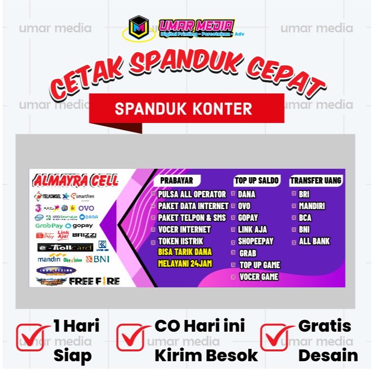 1 Hari Siap Spanduk Konter Pulsa & Paket Data – Banner Jual Pulsa All Operator