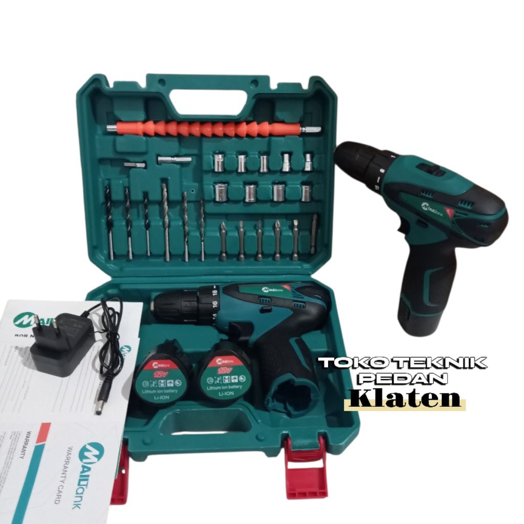 MailTank SH191 Mesin Bor Baterai Cordless Drill 12V MailTank, Bor Cas 2 Baterai