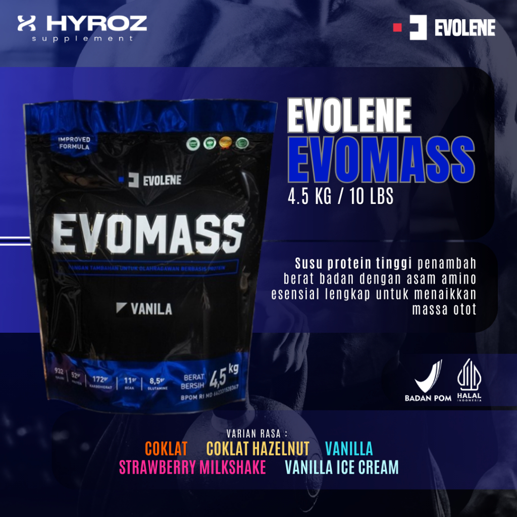 EVOLENE : EVOMASS 4.5kg / 10lbs - RASA VANILLA | Halal - BPOM