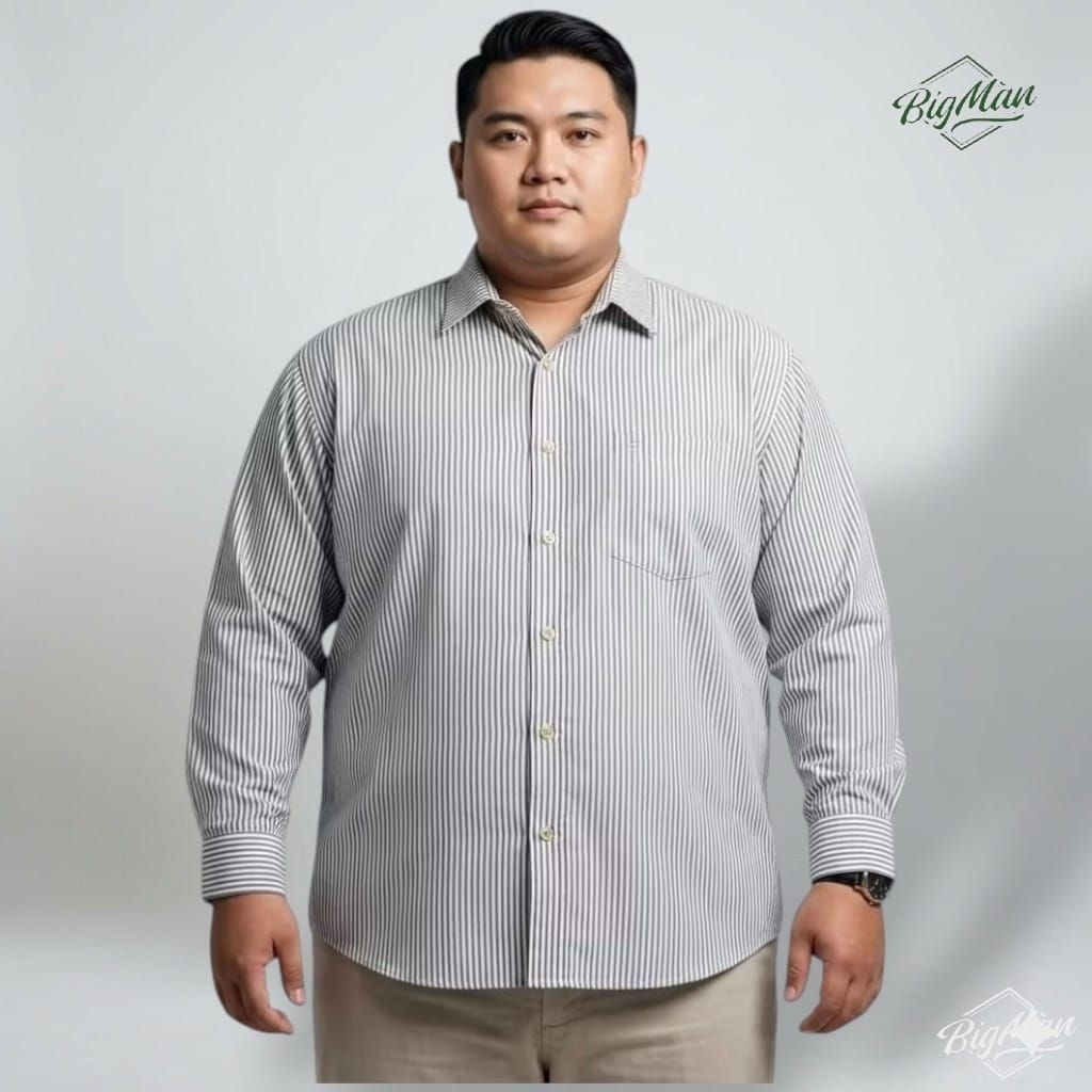 Kemeja Motif Salur Pria Big Size Lengan Panjang Jumbo 2XL - 9XL Baju Kemeja Garis Vertikal Pria Dewa