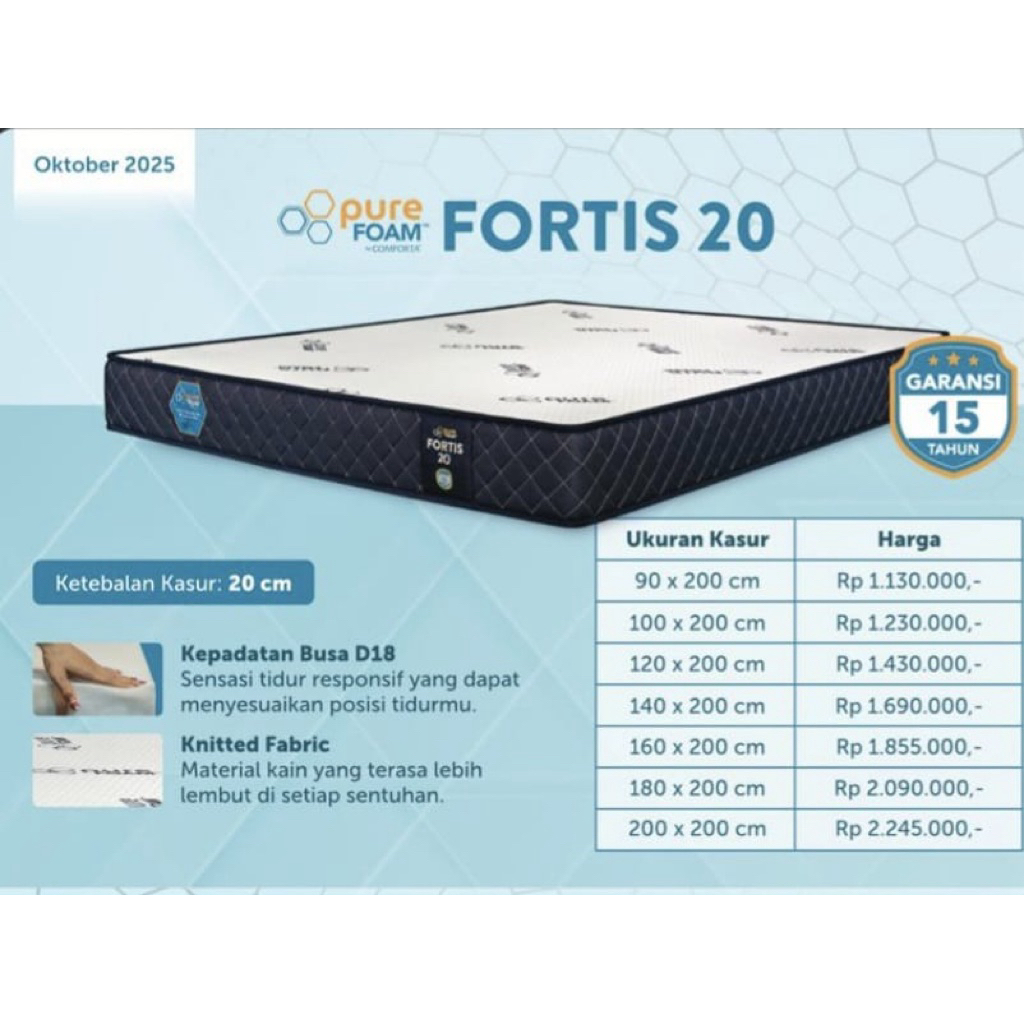 [KEDIRI] Matras Busa Spon Merk Pure Foam Fortis 20 by Comforta D18 Knitted - ukuran / size 100 120 1