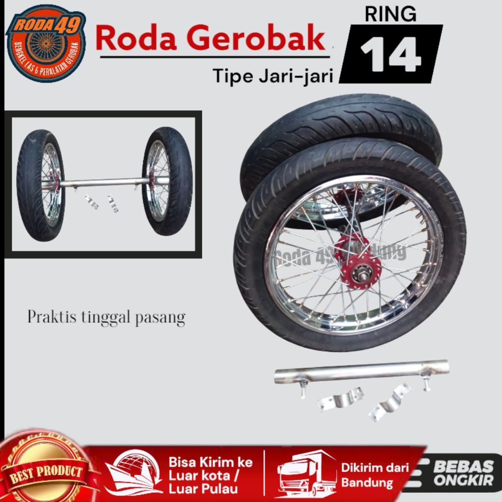 Roda Gerobak Dorong Ring 14 siap pakai