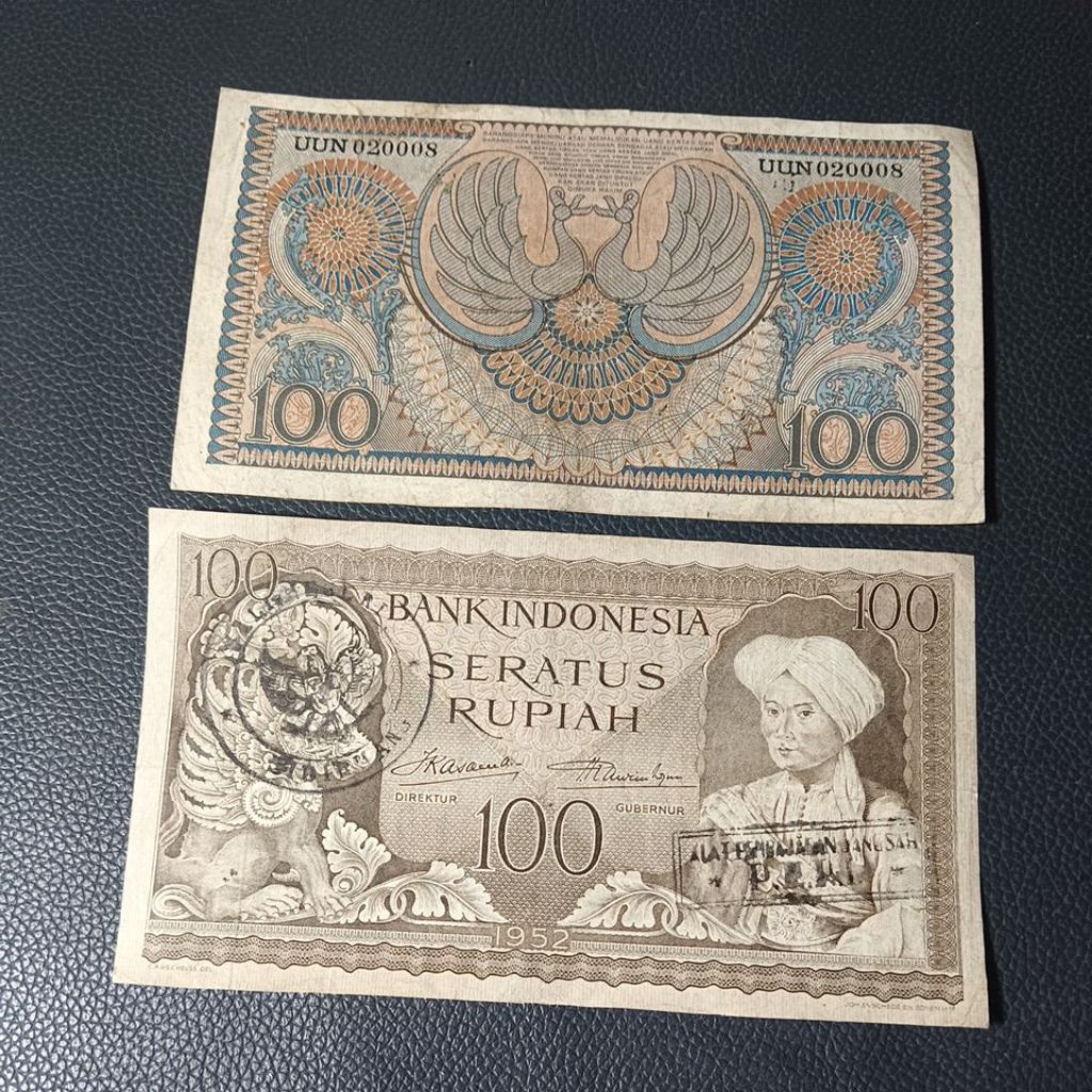 Uang kuno 100 rupiah Diponegoro seri budaya tahun 1952 ada cap PRRI