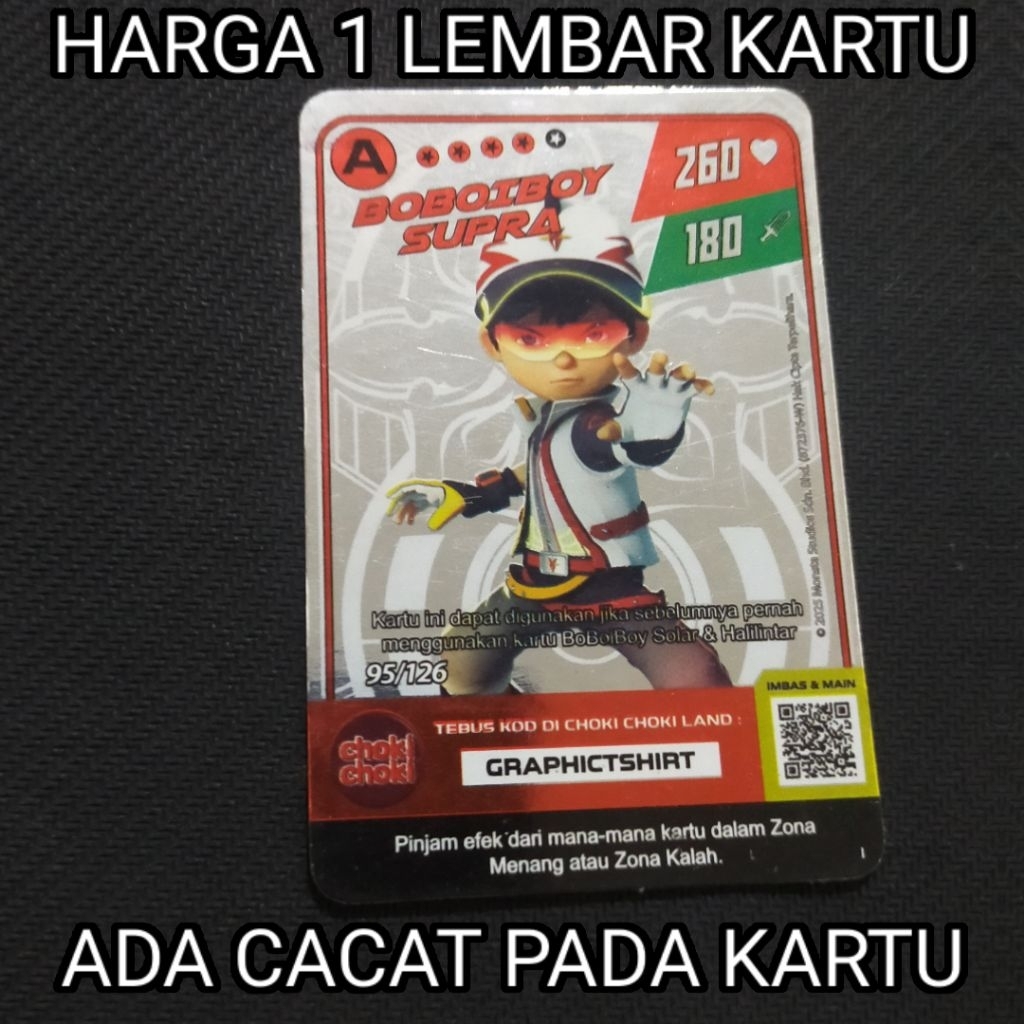 (CACAT/MINUS) Boboiboy Monsta Galaxy Card Boboiboy Supra Choki Choki (Silver)