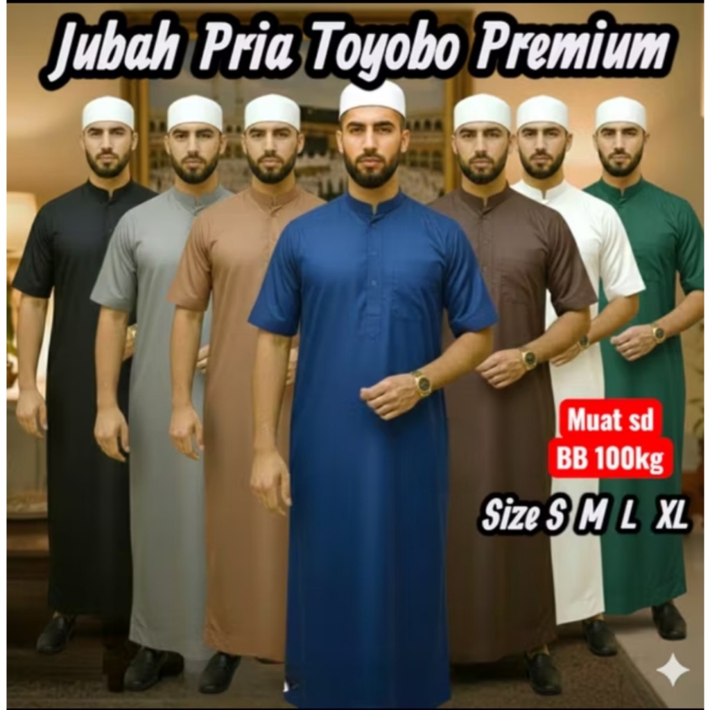 Gamis Jubah Muslim Pria TOYOBO PREMIUM ADEM Lengan Pendek Polos Sholat Umroh Lebaran, naikhaji,idulf