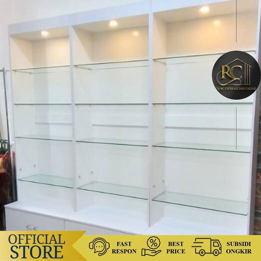 Lemari Kaca Tempat Penyimpanan Tas Sepatu Lemari Kaca Terbuka Pakai Lampu
