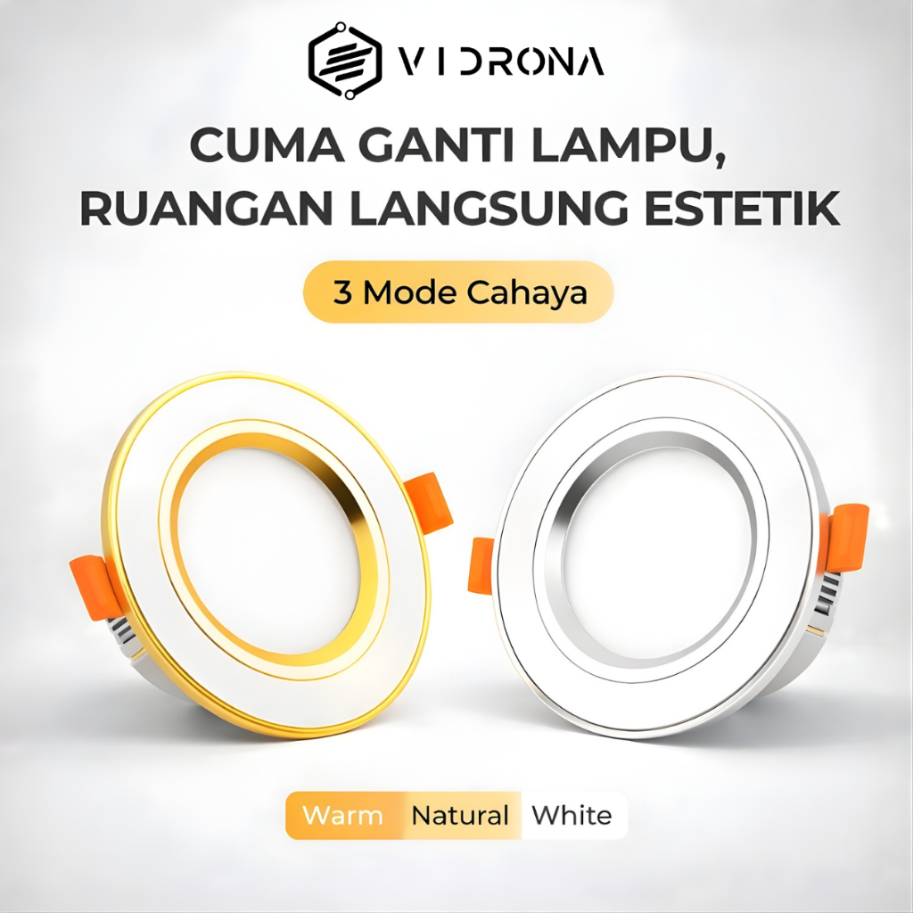 Downlight Lampu Plafon LED 5 Watt Lampu Downlight 3 Warna Putih Hangat Netral Inbow Bulat Slim Berga