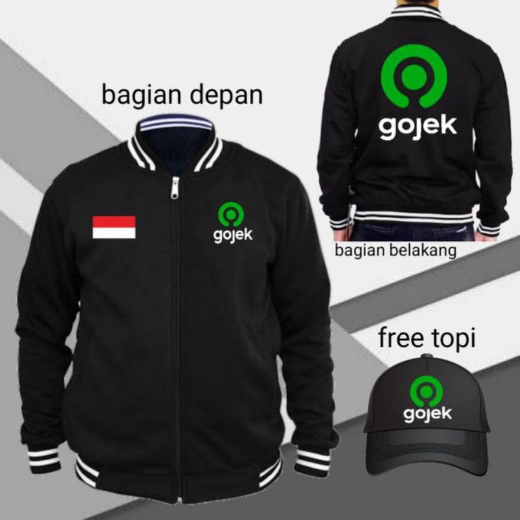 jaket baseball resleting pria dan wanita dewasa/jaket baseball gojek fre geratis topi/fre costom nam