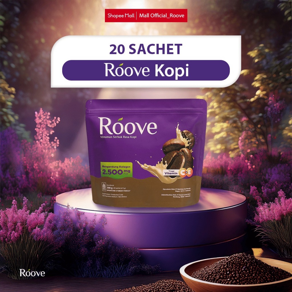 Roove Collagen 2500mg 20 Sachet Rasa Blueberry dan Rasa coffee | Suplemen kecantikan sendi kulit ram