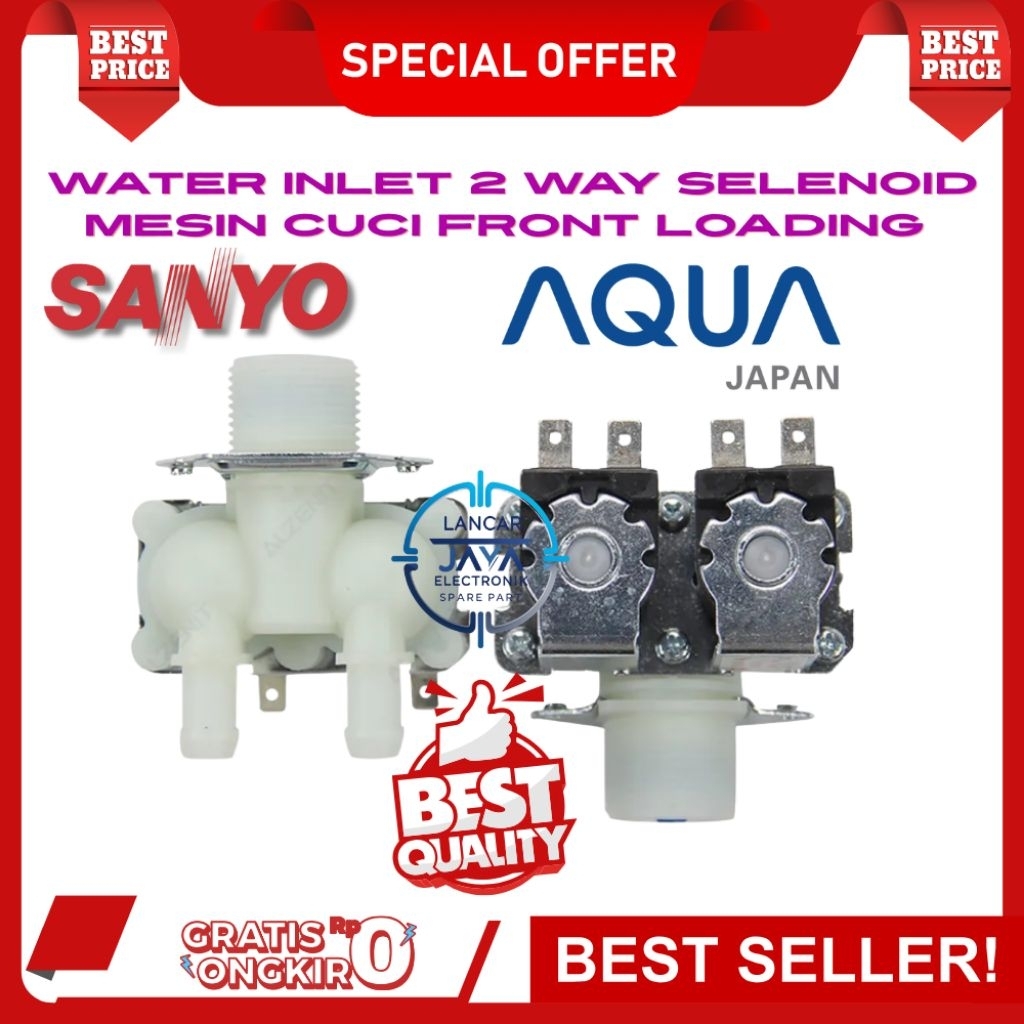 Water Inlet Valve Mesin Cuci Sanyo Aqua 1 Tabung Otomatis Model 2 Cabang – Katup Air Otomatis Sparep