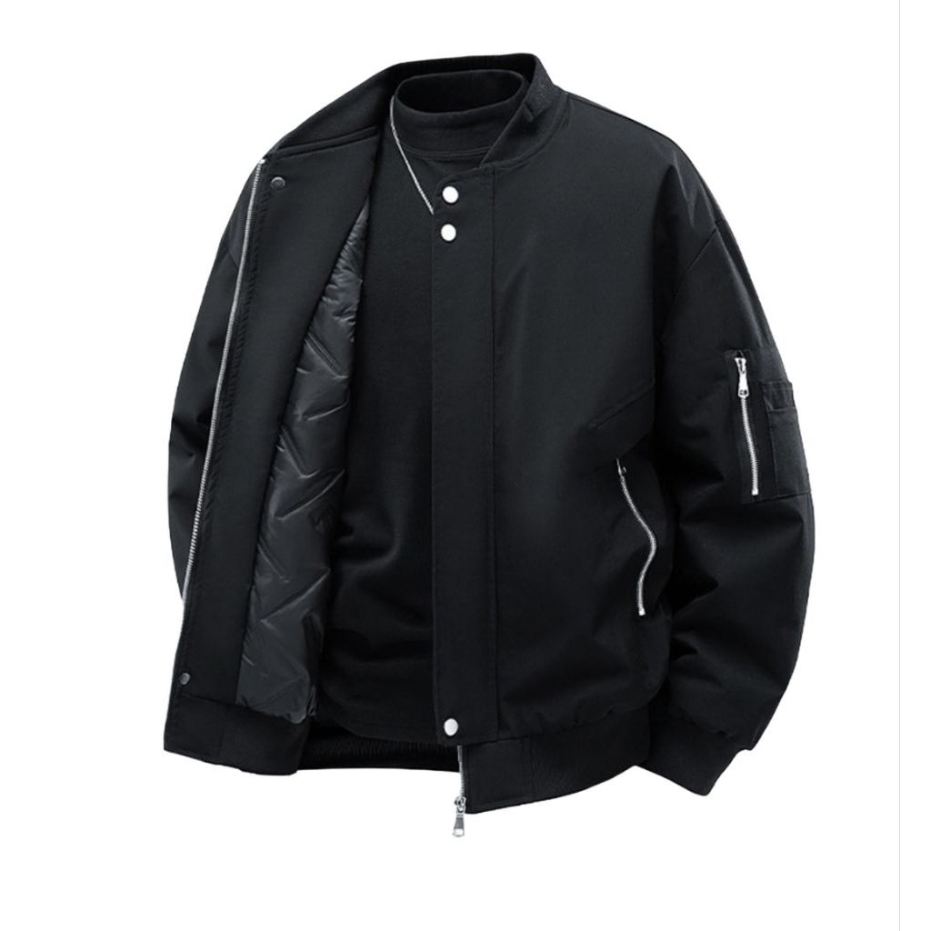 ​"Jaket Bomber Pria Oversize Techwear Black Premium - Jaket Motor Pilot Korean Style