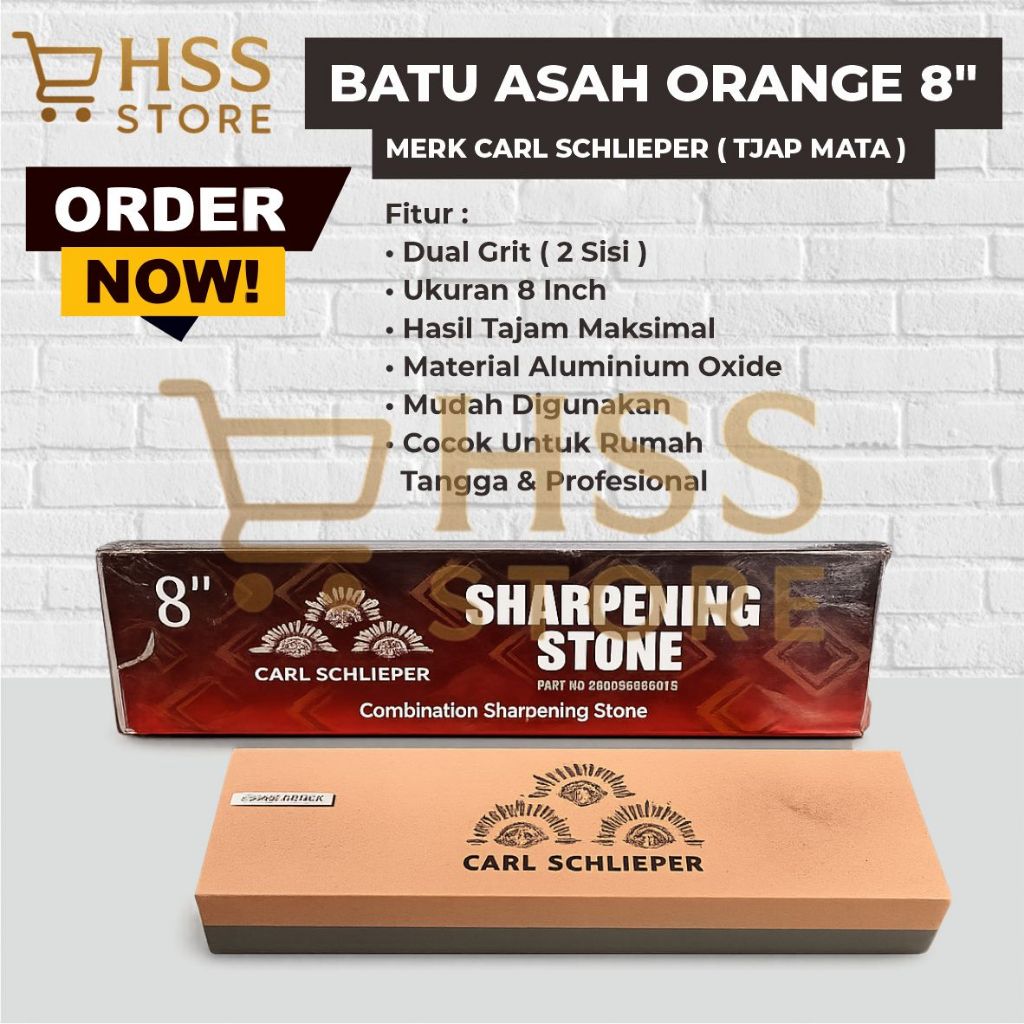 Batu Asah Orange 8 Inch Tjap Mata / Batu Asah Pisau Dua Sisi 8" / Batu Gosok Serbaguna Pengasah Pisa
