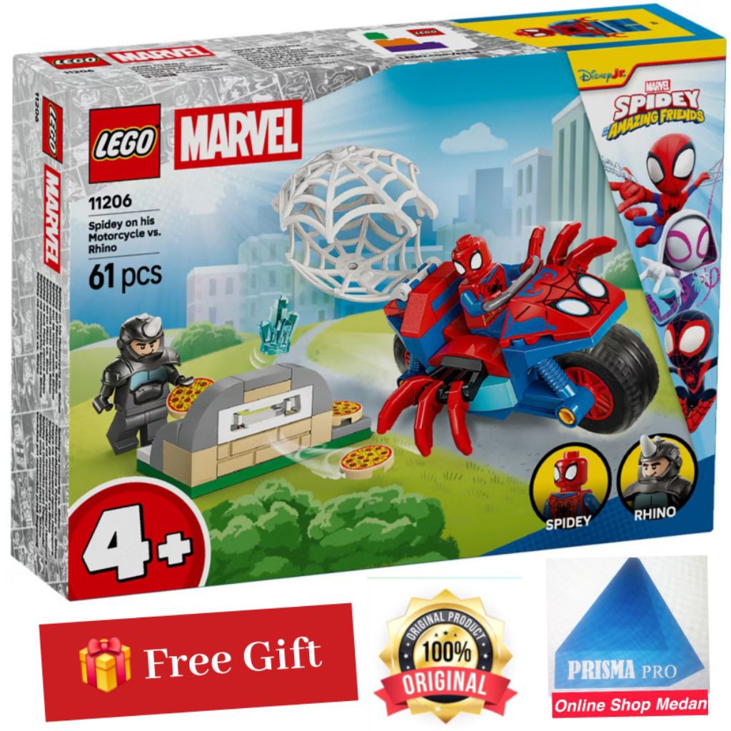 Lego Marvel 11206 Spidey On His Motorcycle Vs Rhino Building Block Spiderman
