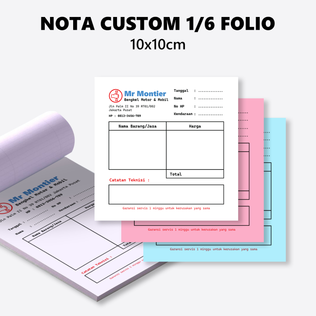 Cetak Nota Custom 1 Rim 1/6 Folio