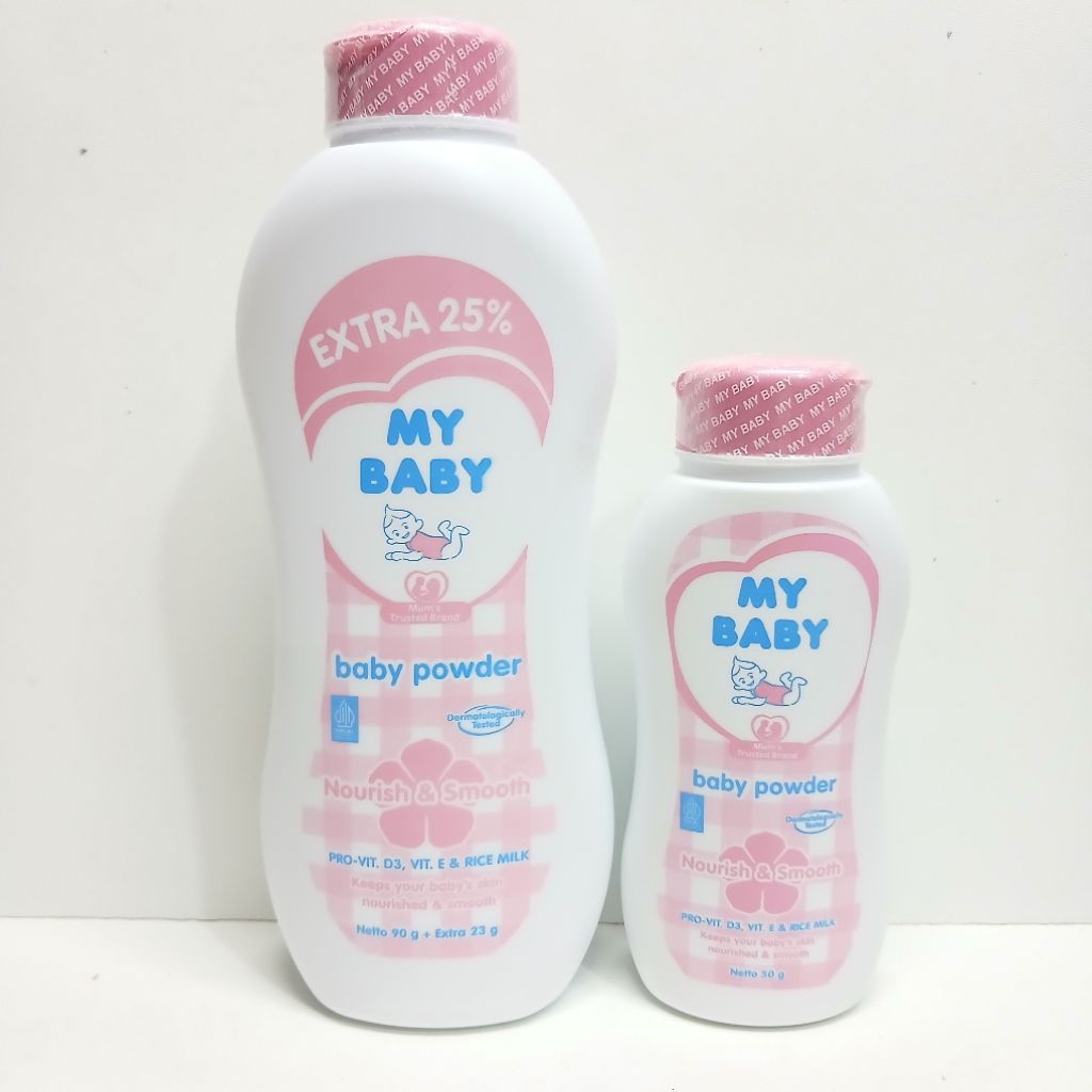 buy get 1) kemasan ping bedak my baby baby powder 90gr extra 23gr + bedak kemasan kecil 50gr