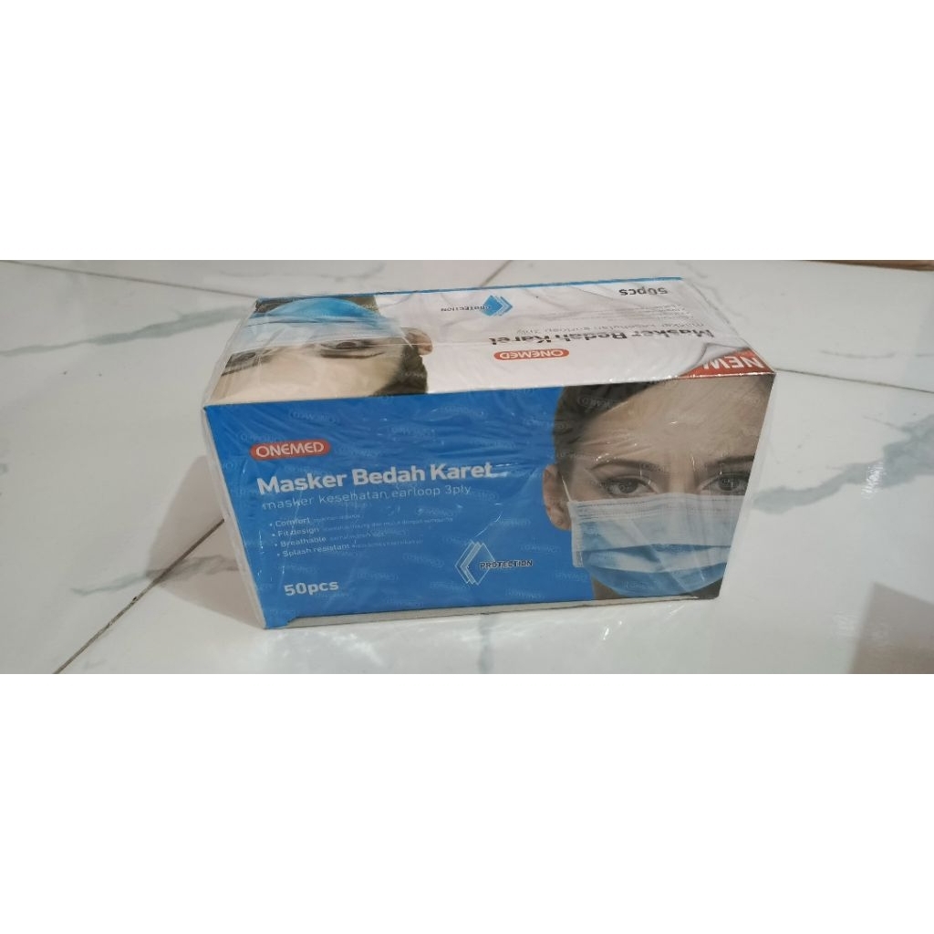 Masker Medis OneMed 3 Ply Earloop Putih 50 pcs - Lembut, Tahan Air, Nyaman Dipakai