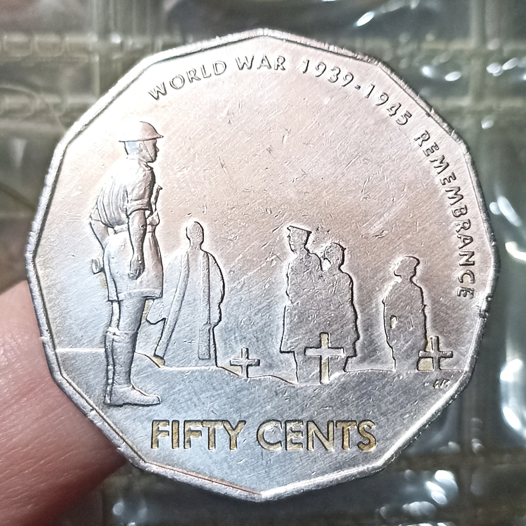 Koin Kuno Asing Australia 50 Cents - End of World War II