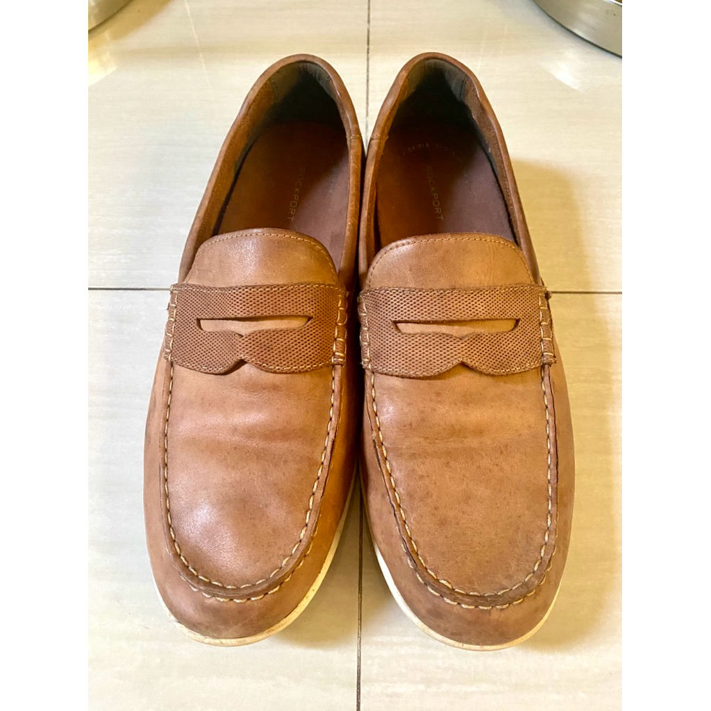 Sepatu Pria Rockport Original Leather Loafers Brown truTECH Size 47.5 Big Size