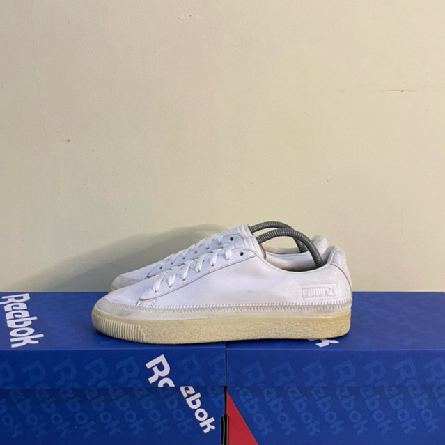 41 - Sepatu Puma Bekas Second Puma Basket Trim Prm Retro Leather White Putih Kulit Bekas Second
