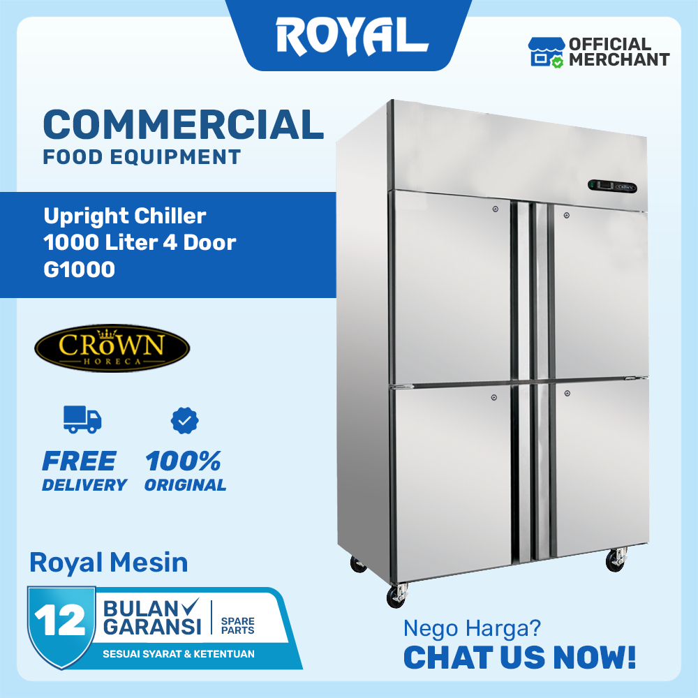 CROWN Upright Chiller 2-6 Pintu G500 / G1000 / G1600 Kulkas Restoran Stainless Steel