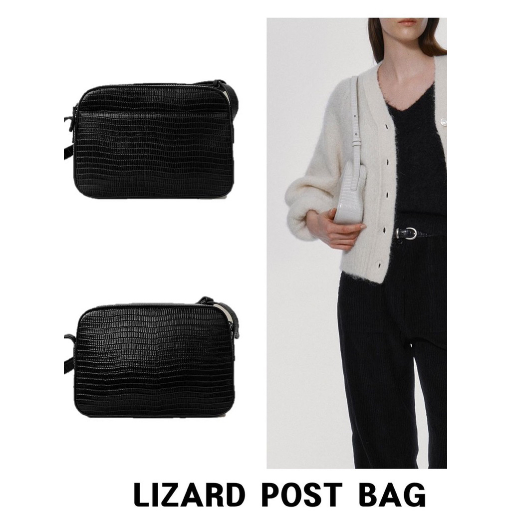 nothing written Lizard leather post bag BLACk