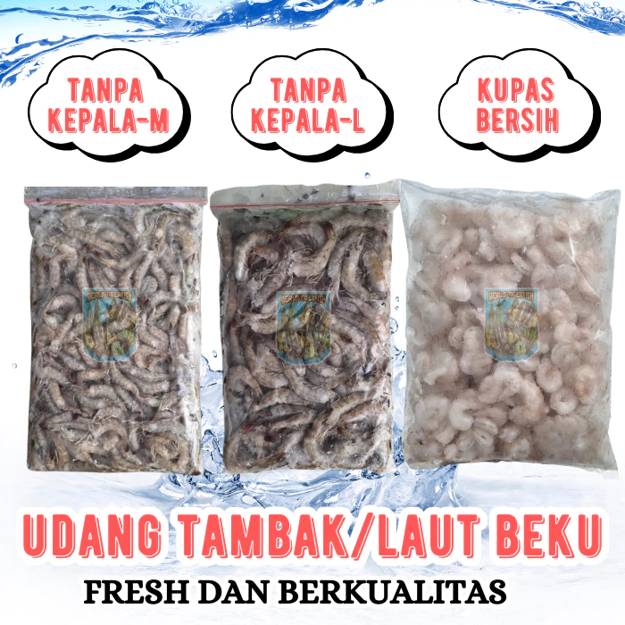 Udang Tambak Beku / Laut Beku Fresh 500gr Tanpa Kepala