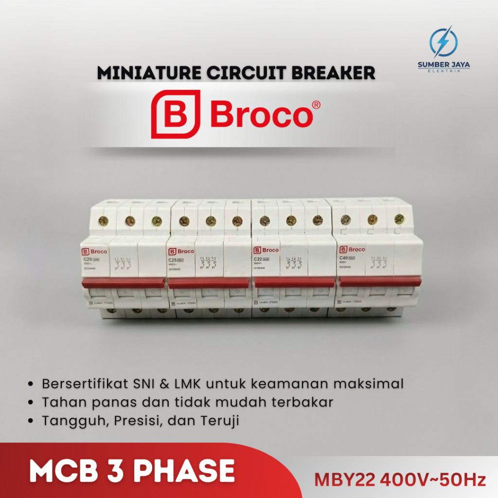 BROCO MCB 3 Pole SNI Resmi LMK (20A - 40A) - Pemutus Arus Listrik Kualitas Terbaik Standar PLN