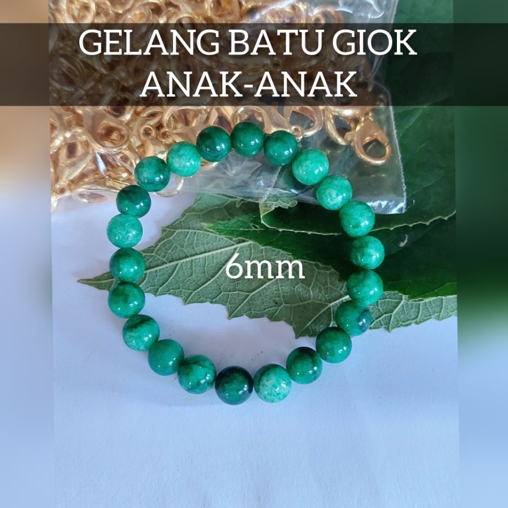 Gelang Batu Giok Asli Anak-Anak 6mm - Gelang Natural Batu Giok Hijau Anak-Anak