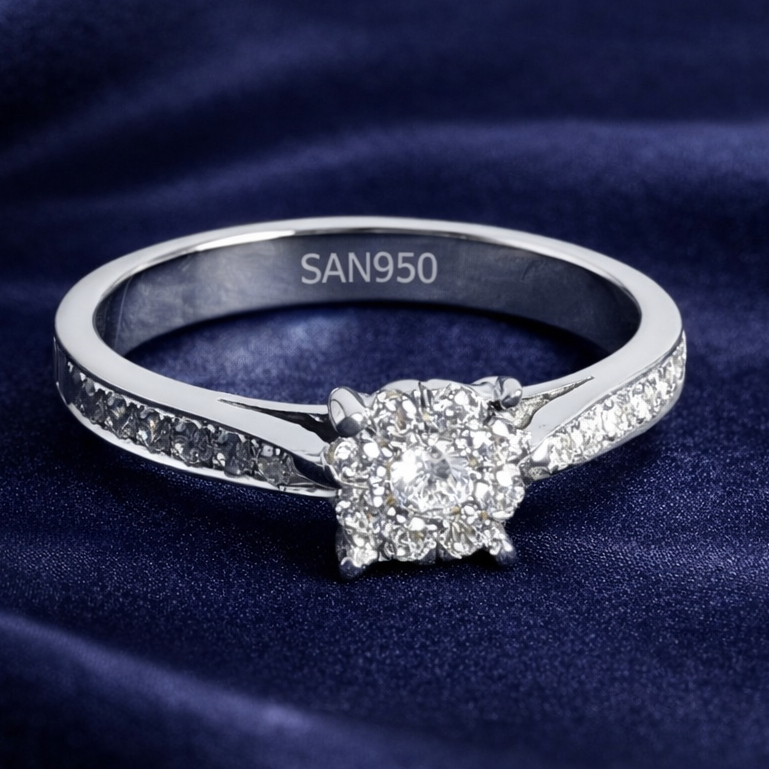 Cincin Nikah Wanita Emas Putih Premium W99 SAN950 – Custom Size Opsi Batu Birthstone