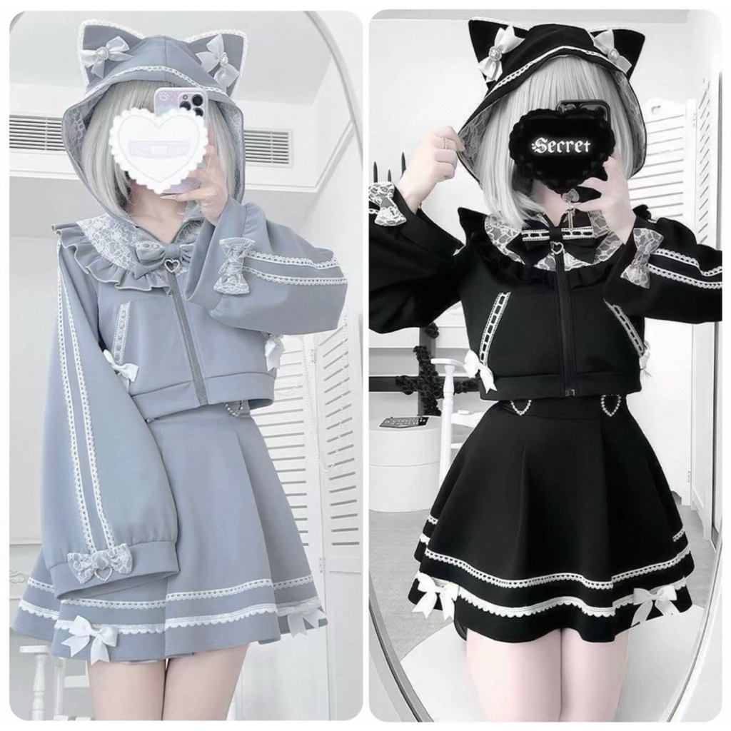 [Readystock] Sweet Cat Jirai Kei Hoodie Set