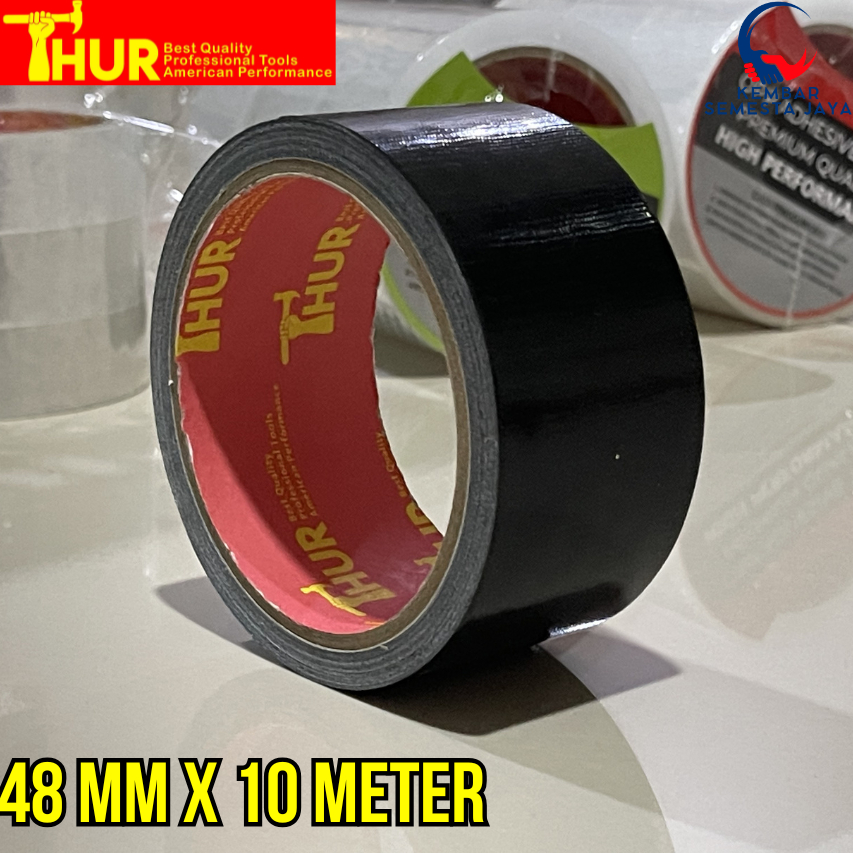 THUR Cloth Tape Duct Tape Lakban Kain Warna Hitam 48 mm x 10 meter 2 inch x 10m Adhesive Natural Rub