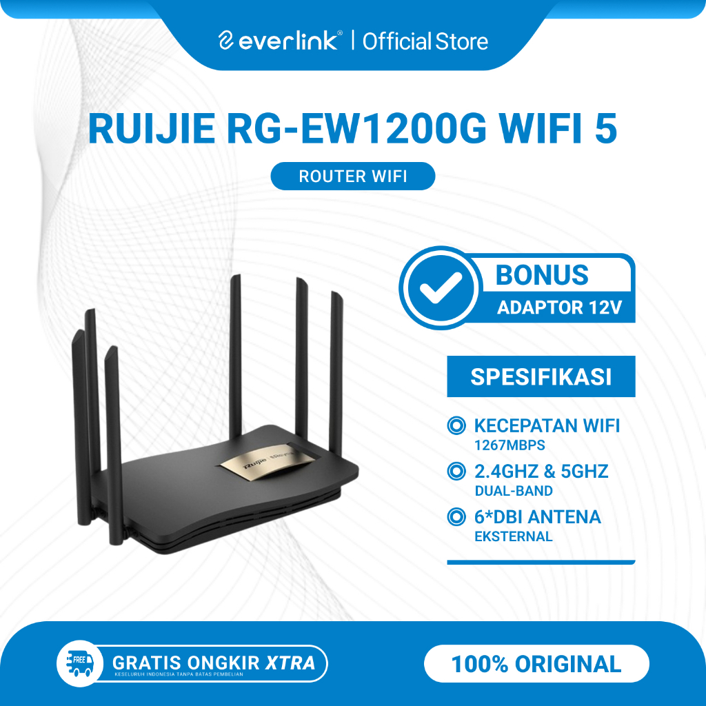 Ruijie RG-EW1200G Wireless Router WiFi 5 Dual-Band 2.4GHz & 5GHz 6 Antena Bekas Original Bonus Adapt