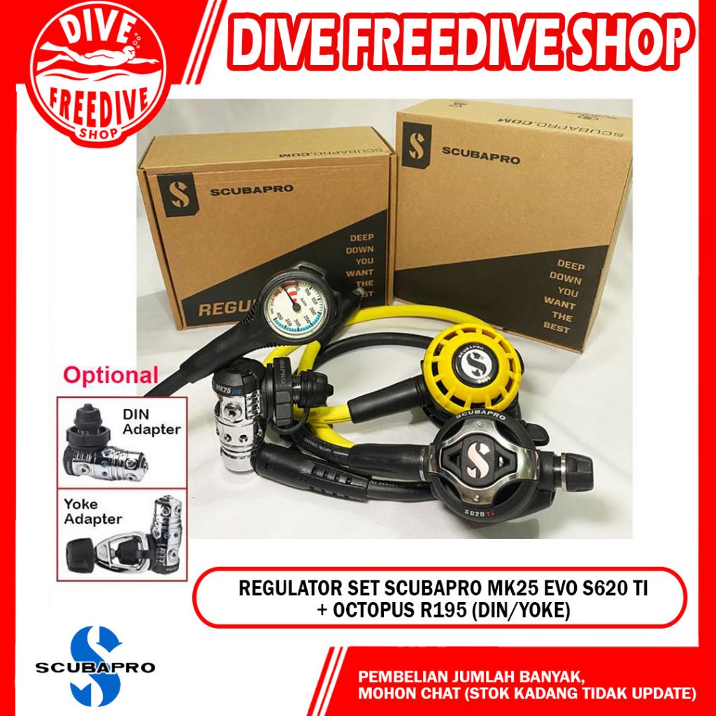 Paket Regulator Set Scubapro Package MK25 Evo S620Ti Octopus R195 Gauge Zeepro Scuba Diving Selam