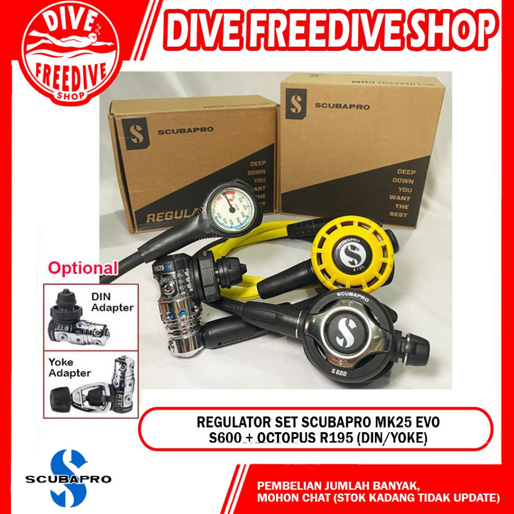 Paket Regulator Set Scubapro Package MK25 Evo S600 Octopus R195 Pressure Gauge Zeepro Scuba Diving